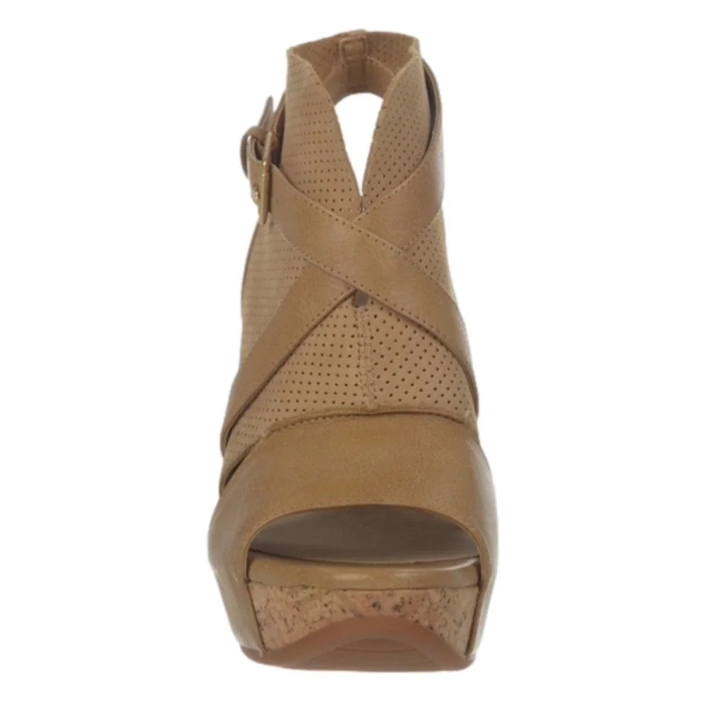 Naya Corda Maple Leather Sandal platform heel size 6